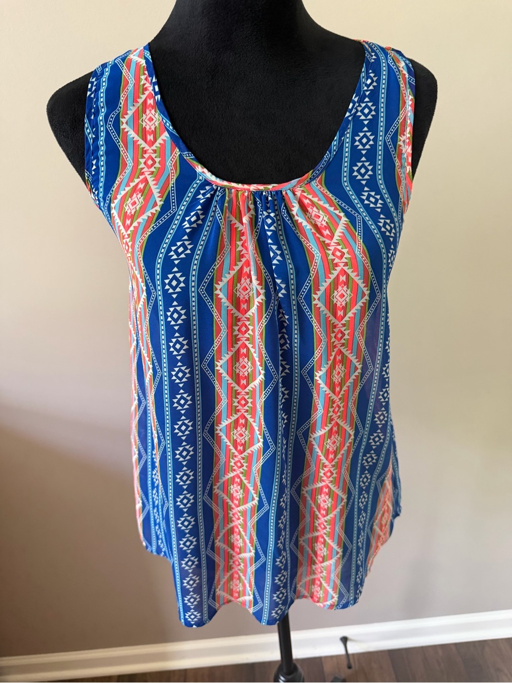 Women’s Sleeveless Printed Tank Top - Blue & Coral